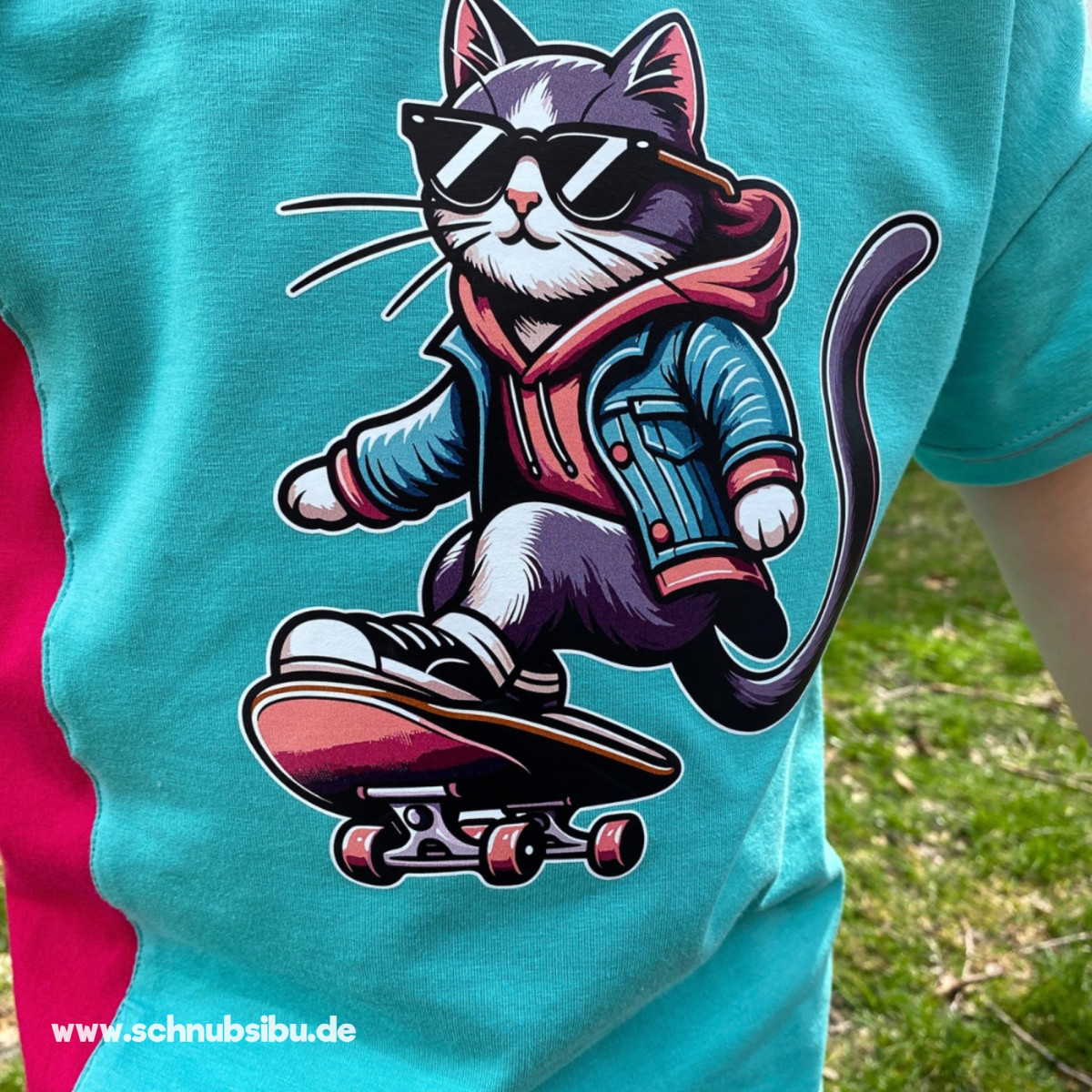 Bügelbild Katze auf Skateboard